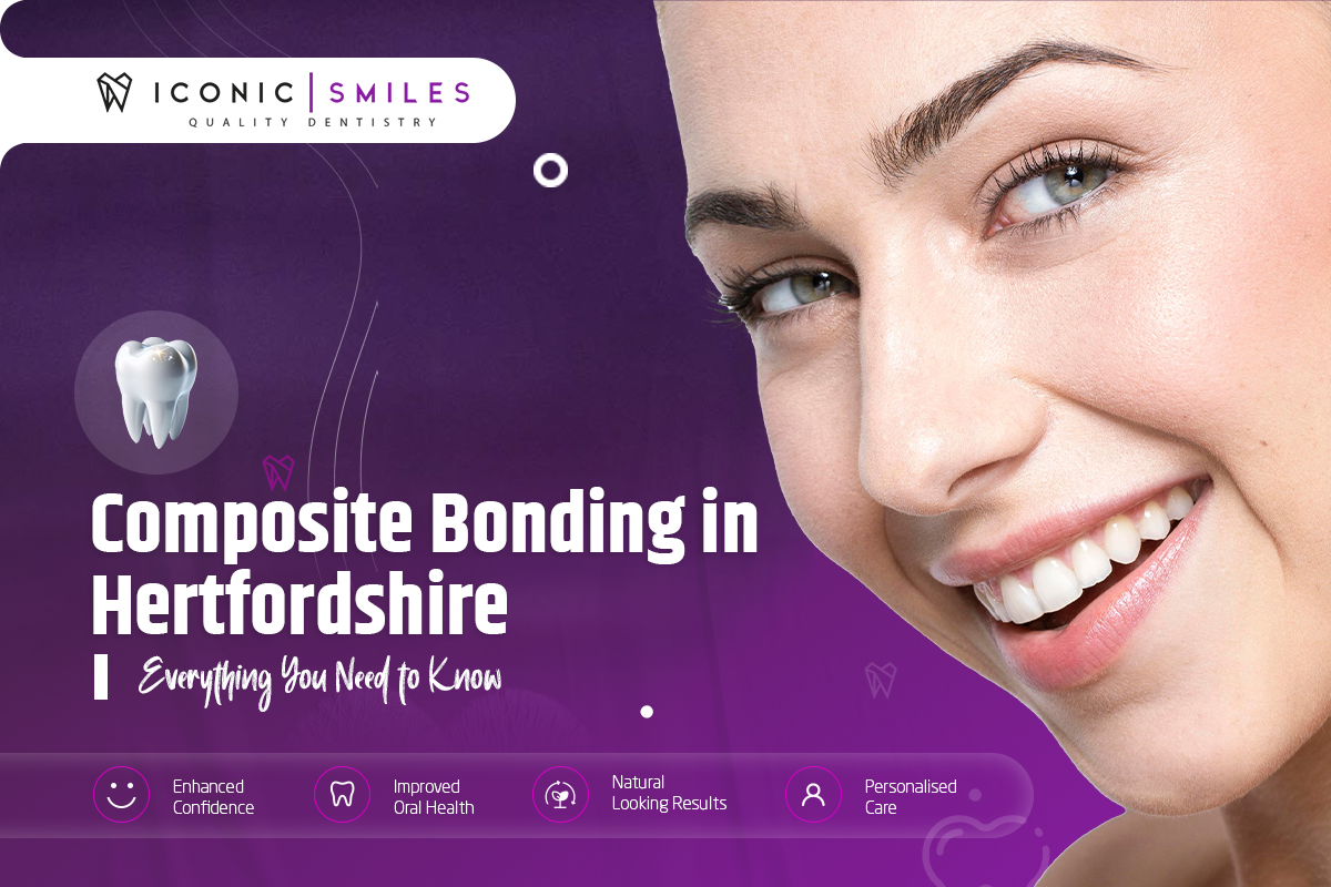 Composite bonding treatment in Hertfordshire at Iconic Smiles creating a natural-looking smile.